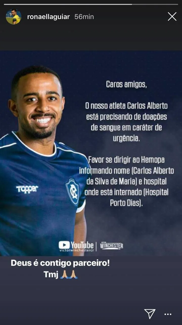 Pentacampeão da seleção e colegas mostram apoio a Carlos Alberto