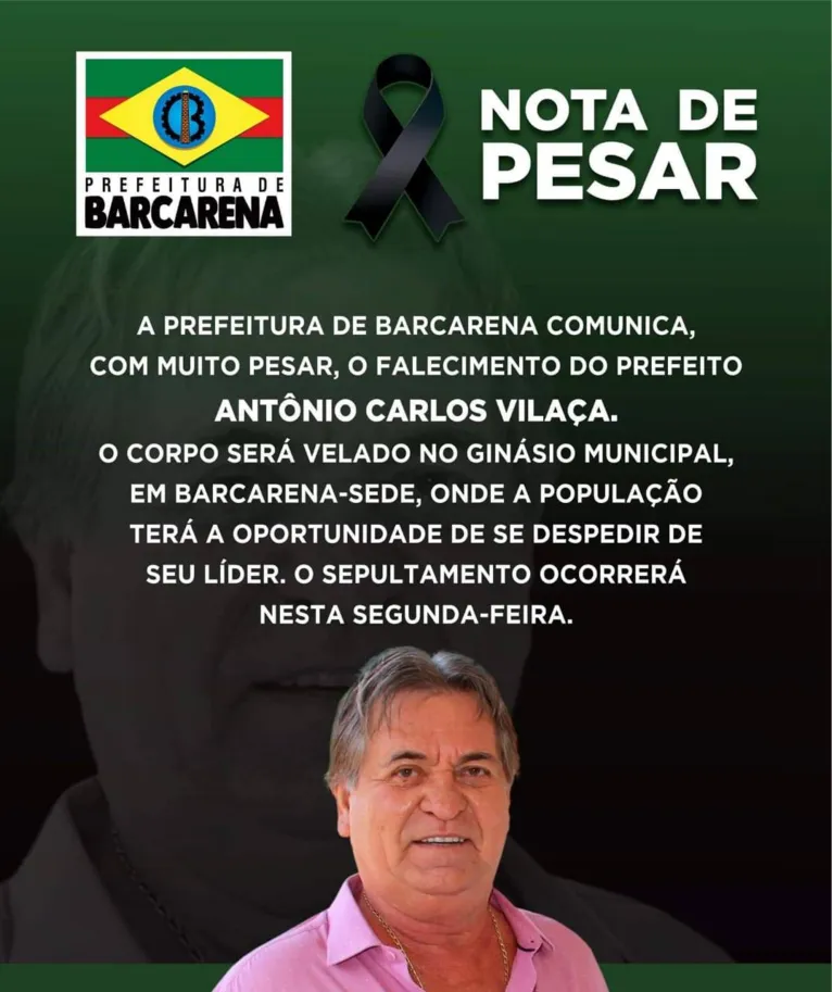 Prefeito de Barcarena morre aos 65 anos após sofrer infarto fulminante