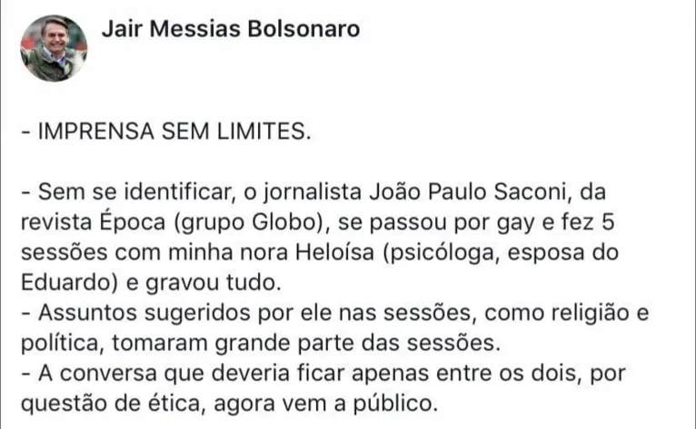 Repórter se passa por paciente para obter informações de Heloísa Bolsonaro e presidente reage