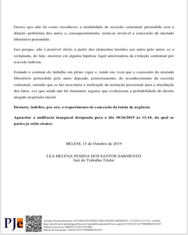 Justiça toma decisão e define destino de Rony no Remo