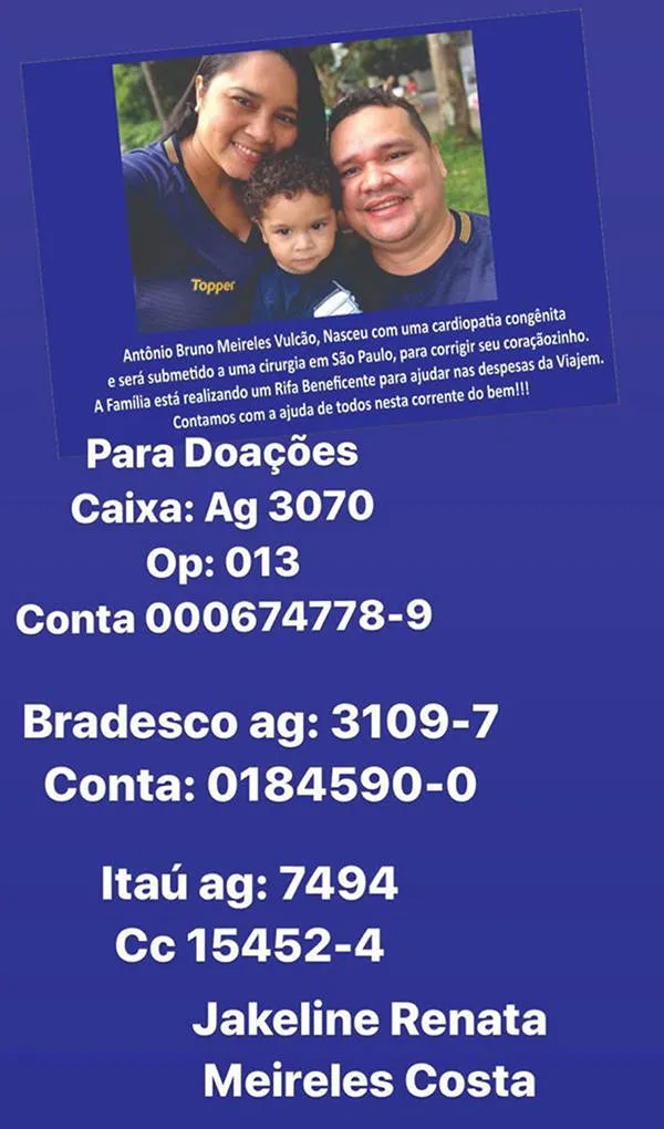 Família faz campanha e pede ajuda para cirurgia em coração de criança 