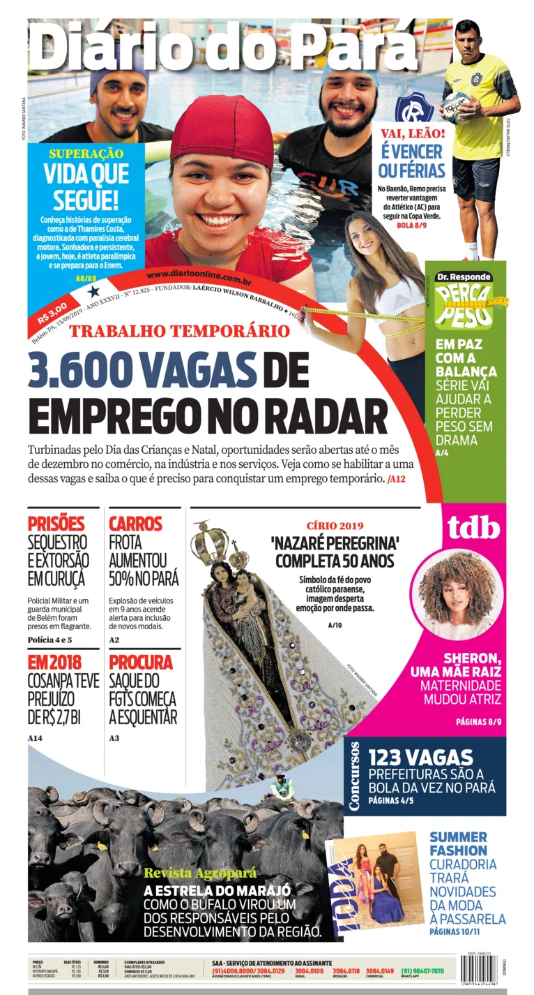Veja a capa do DIÁRIO DO PARÁ deste domingo (15)