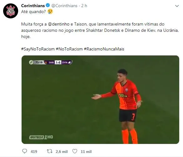 Brasileiros sofrem ofensas racistas em jogo e se revoltam; Taison acaba expulso e chora. Veja!