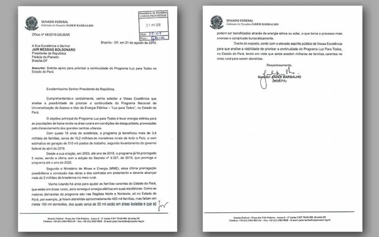 Jader solicita prorrogação do programa Luz para Todos
