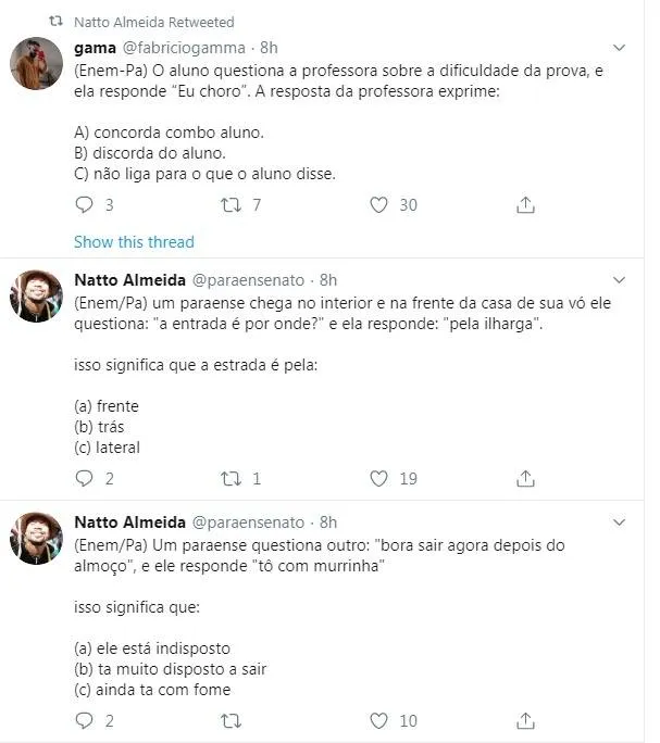Gabaritou?
Questões do Enem que só paraenses responderiam