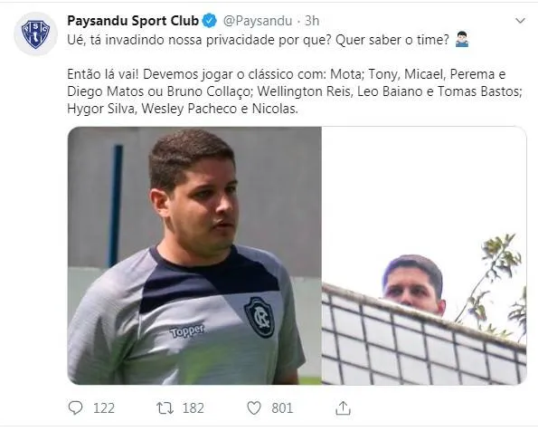 Paysandu flagra espião em treino e faz piada na internet