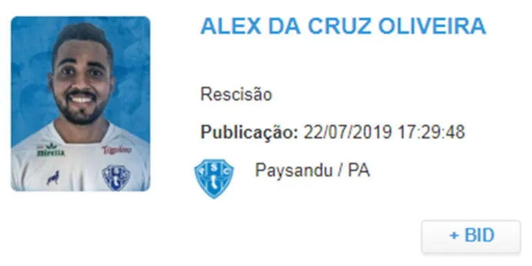 Volante acaba dispensado pelo Paysandu via BID