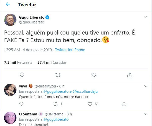 Perfil oficial de reality show anuncia morte de Gugu
Liberato