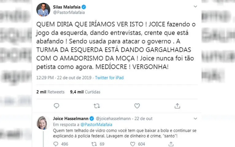 Joice pergunta sobre lavagem de dinheiro ao ser atacada por Malafaia