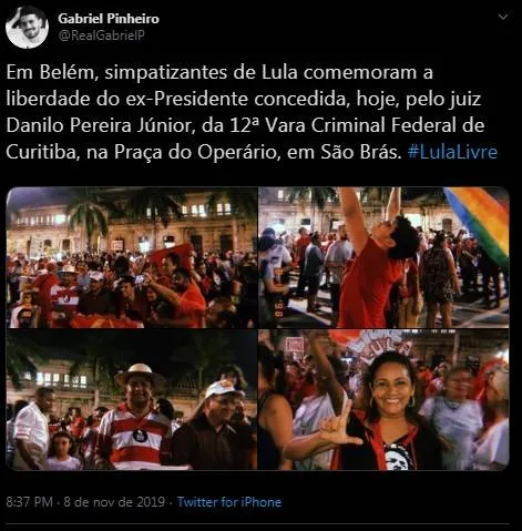 Paraenses comemoram em São Brás a saída do ex-presidente Lula da prisão