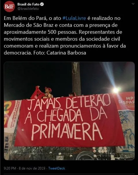 Paraenses comemoram em São Brás a saída do ex-presidente Lula da prisão