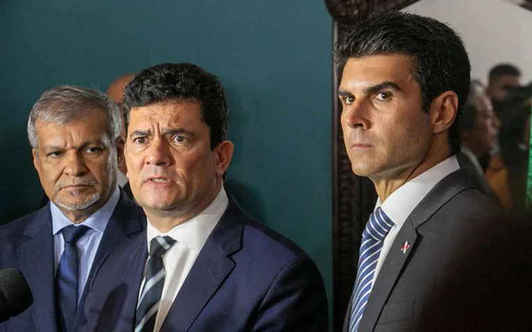 Manoel Pioneiro (prefeito de Ananindeua), o ministro Sérgio Moro e o governador do Pará, Helder Barbalho