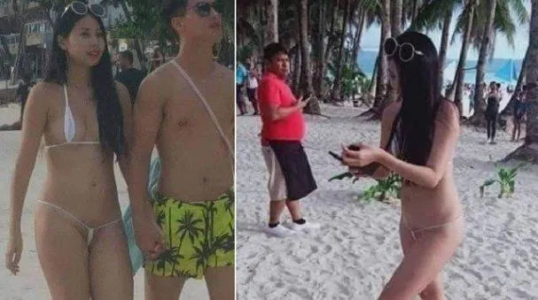 A jovem fez o maior sucesso na praia.