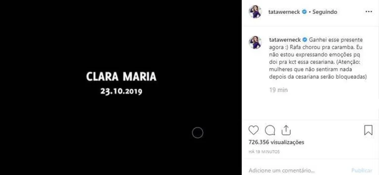 Tatá Werneck finalmente revela o nome da filha