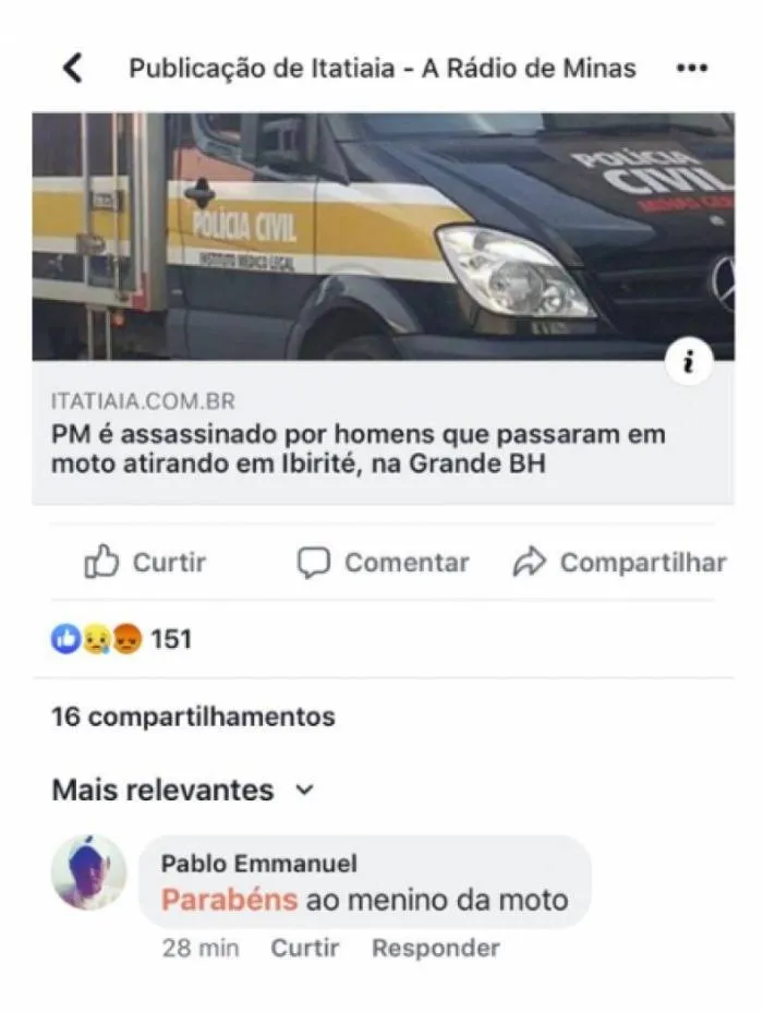 Professor é preso após fazer comentário zombando morte de PM
