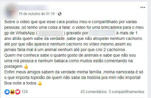 Homem que aparece no vídeo usa as redes sociais para explicar o que aconteceu
