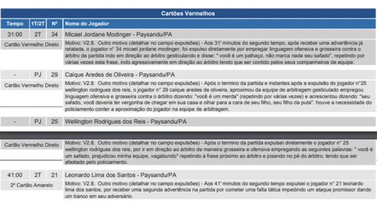 Árbitro relata expulsões e invasão em súmula de Paysandu X Bragantino