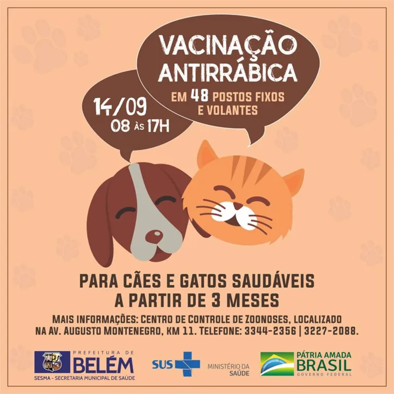 Vacinação antirrábica para cães e gatos neste sábado