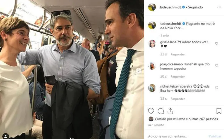 William Bonner e colegas da Globo são flagrados andando de metrô