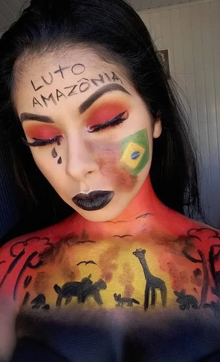 Hosana de Lima pintou uma girafa para protestar contra Amazônia e imagem viralizou nas redes sociais 