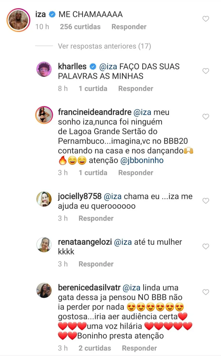 Iza está na casa do BBB 20? Cantora faz apelo a Boninho para participar do programa