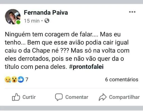 Torcedora é criticada após desejar queda de avião com jogadores do Flamengo 