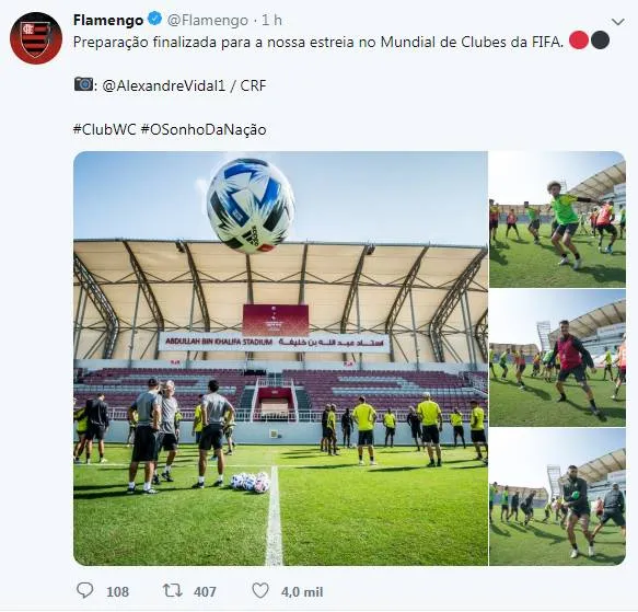 Flamengo faz último treino antes de enfrentar o Al Hilal no Mundial de Clubes