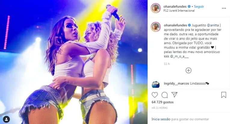 Bailarina affair de Anitta se declara para a cantora: "Você mudou a minha vida"