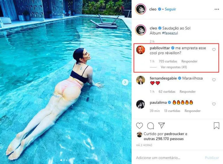 Cleo Pires sensualiza de biquíni e Pabllo Vittar faz proposta inusitada