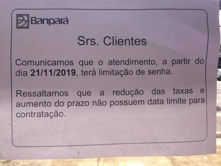 Comunicado confirma limitação de senhas desde o dia 21 de novembro. 
