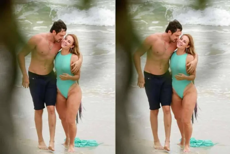 Paolla Oliveira e Sergio Guizé são flagrados aos beijos em praia de nudismo