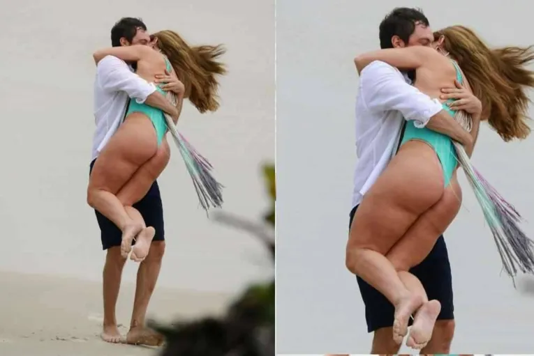 Paolla Oliveira e Sergio Guizé são flagrados aos beijos em praia de nudismo