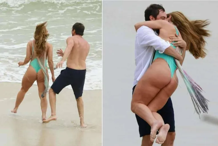 Paolla Oliveira e Sergio Guizé são flagrados aos beijos em praia de nudismo