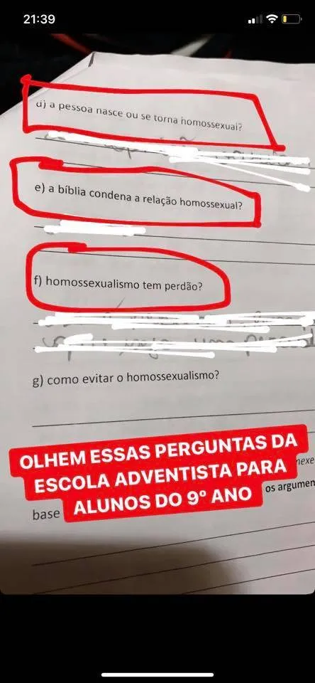 "Como evitar o homossexualismo?", pergunta professor em prova de escola de Belém