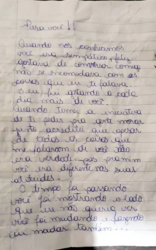 Vítima de feminicídio deixa carta para o ex antes de ser morta
