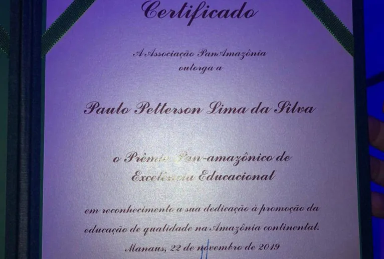 Certificado obtido pelo professor