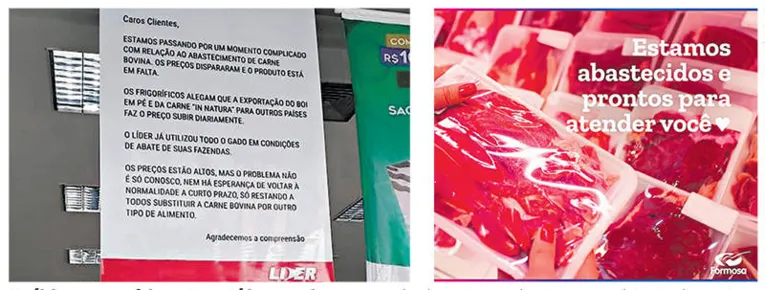 Na última quarta-feira, o Grupo Líder anunciou o suposto desabastecimento de carne em suas lojas. No dia seguinte, em seus perfis nas redes sociais, alguns supermercados tranquilizaram os clientes com posts sobre a disponibilidade do produto.