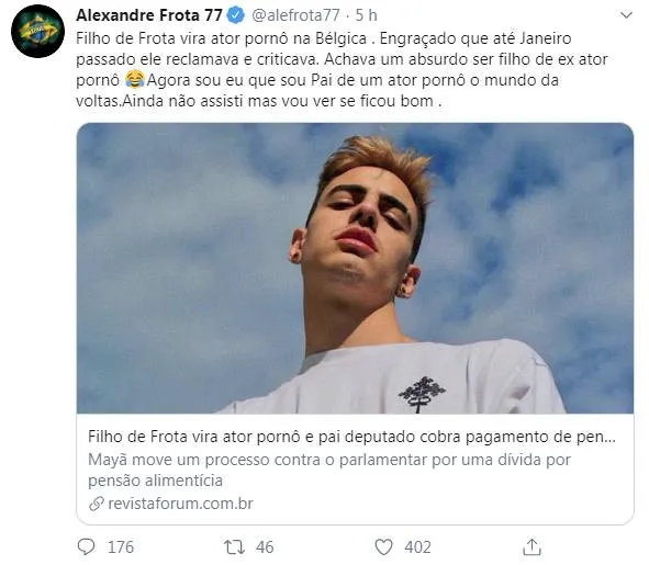 Frota promete dar opinião em conteúdo pornográfico do filho 