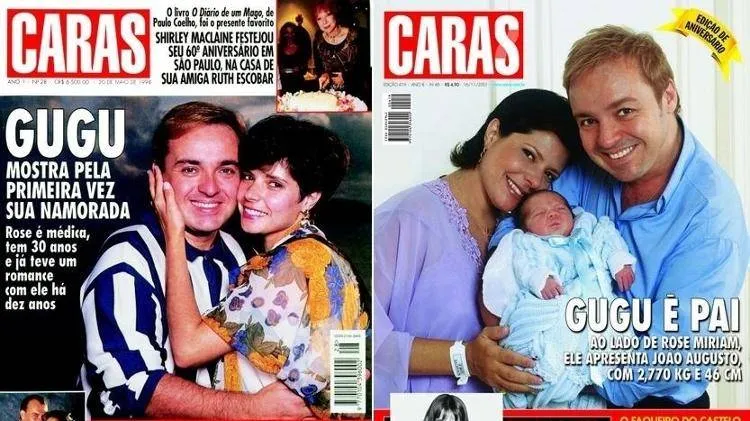Gugu e Rose estampam capas da revista Caras em 1994 e 2001.