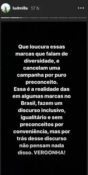 Ludmilla desabafa após perder patrocínio: 'vergonha!'