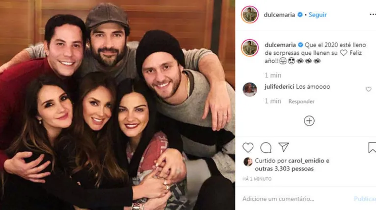 Dulce Maria publica foto com grupo RBD reunido: “2020 cheio de surpresas”