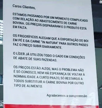 Comunicado feito pelo supermercado