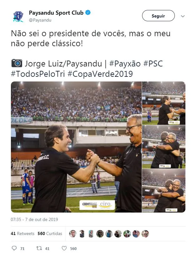 Rival não perdoa e provoca Paysandu após derrota