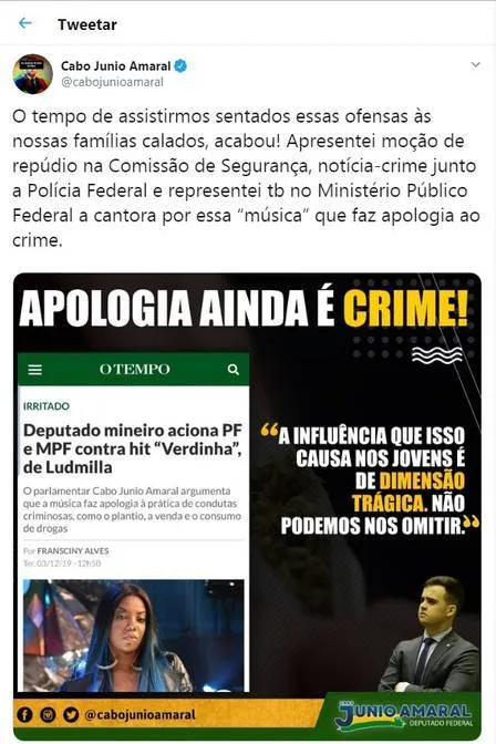 PF é acionada contra Ludmilla pelo crime de apologia às drogas 