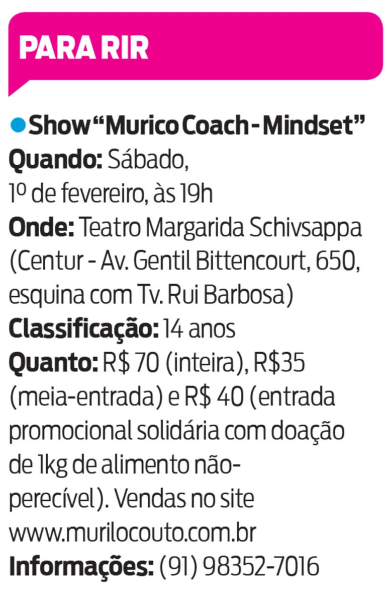 Murilo Couto ataca de coach em stand up que estreia em Belém