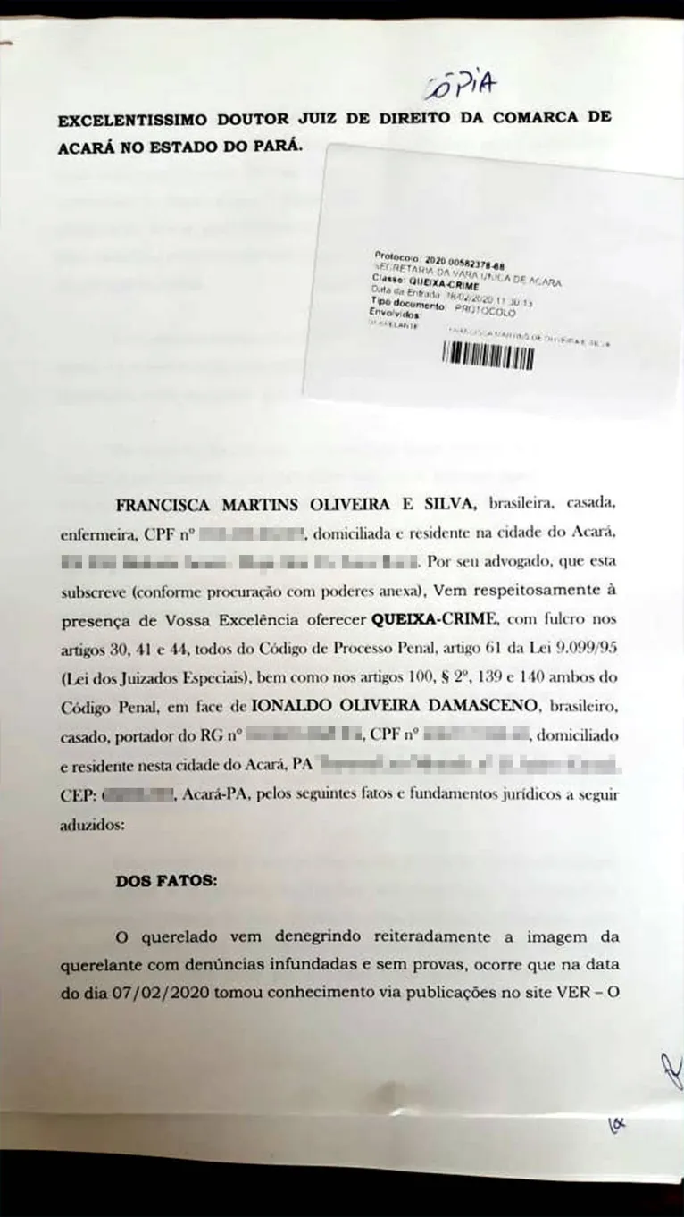 Prefeita
de Acará se defende das acusações contra gestão no município