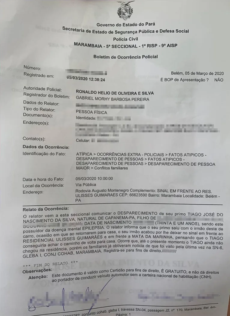 Jovem pede ajuda para encontrar primo epilético desaparecido na Marambaia 