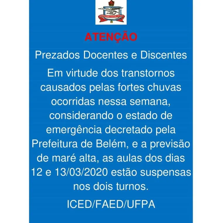 Instituições de ensino superior cancelam aulas por causa das chuvas 