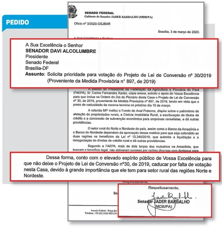 Jader apela por votação urgente em plenário da MP do Agro