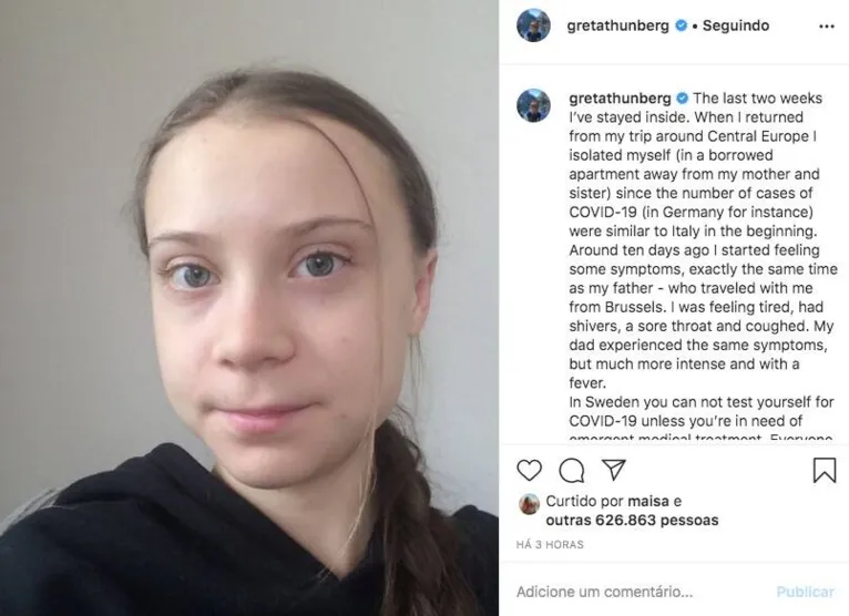 Greta diz que se isolou por suspeita de coronavírus